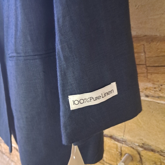 Character Suburbanwear Vintage Navy Double Breasted Linen Blazer Size 16 - Picture 4 of 10